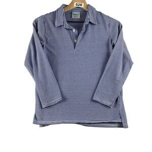 Classic Whimsy Boys Blue White Striped Long Sleeve Polo Shirt Preppy Casual